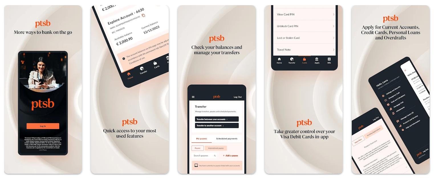 Snapshot of some of the screens in the PTSB app itself